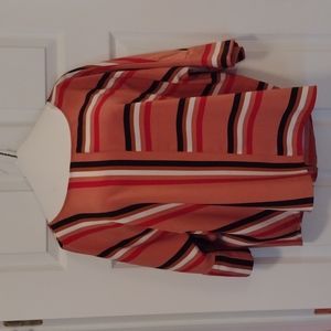 Express Orange and Red Perpendicular Stripe Tee Blouse